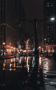 Preview wallpaper night city, street, city lights, architecture, chicago, usa