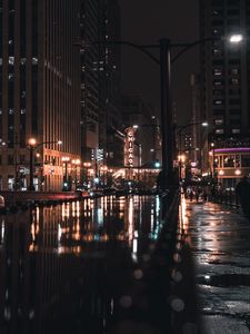 Preview wallpaper night city, street, city lights, architecture, chicago, usa