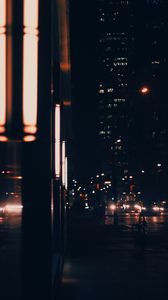 Preview wallpaper night city, street, dark, lights, buildings, cars