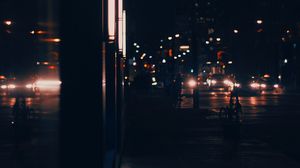 Preview wallpaper night city, street, dark, lights, buildings, cars
