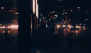 Preview wallpaper night city, street, dark, lights, buildings, cars