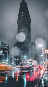 Preview wallpaper night city, street, glare, long exposure, movement, architecture