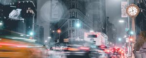 Preview wallpaper night city, street, glare, long exposure, movement, architecture
