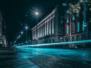 Preview wallpaper night city, street, light, lights, long exposure