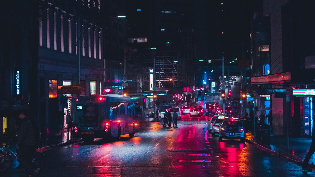 Wallpaper night city, street, lighting, traffic, sydney, australia