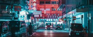 Preview wallpaper night city, street, lights, buildings, cars, people