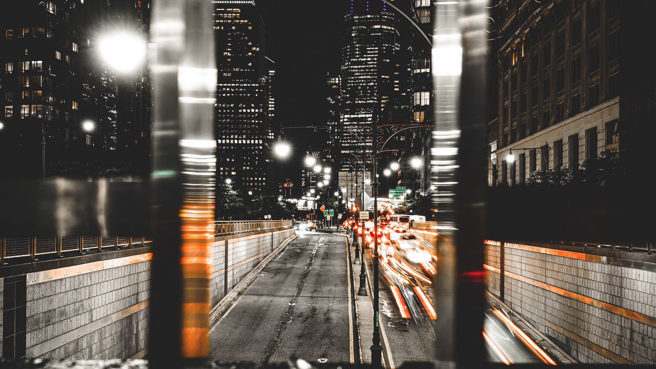 Wallpaper night city, street, lights, buildings, dark