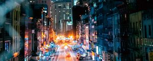 Preview wallpaper night city, street, lights, overview, cityscape