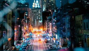 Preview wallpaper night city, street, lights, overview, cityscape
