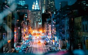 Preview wallpaper night city, street, lights, overview, cityscape