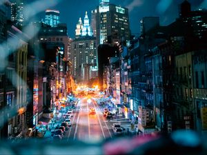 Preview wallpaper night city, street, lights, overview, cityscape