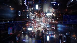 Preview wallpaper night city, street, lights, cars, illusion