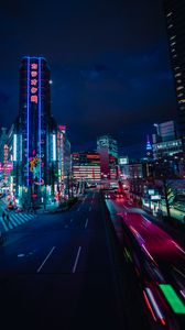 Preview wallpaper night city, street, neon, lights, road, buildings