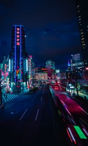 Preview wallpaper night city, street, neon, lights, road, buildings