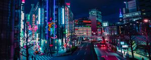 Preview wallpaper night city, street, neon, lights, road, buildings