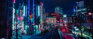 Preview wallpaper night city, street, neon, lights, road, buildings