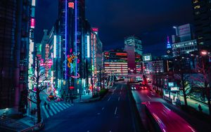 Preview wallpaper night city, street, neon, lights, road, buildings