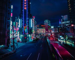 Preview wallpaper night city, street, neon, lights, road, buildings