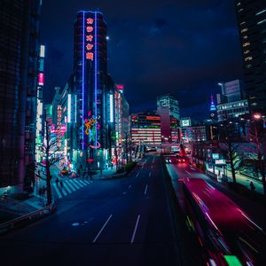 Preview wallpaper night city, street, neon, lights, road, buildings