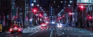 Preview wallpaper night city, street, road, buildings, cars