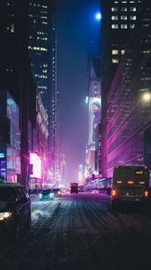 Preview wallpaper night city, street, skyscrapers, city lights, traffic, new york, usa