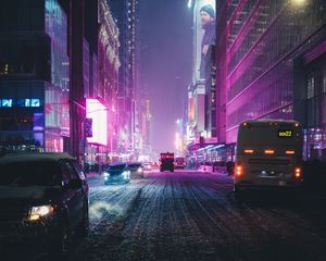 Preview wallpaper night city, street, skyscrapers, city lights, traffic, new york, usa