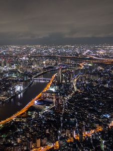 Preview wallpaper night city, sumida, japan, buildings, river