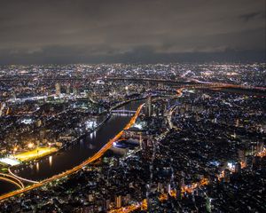 Preview wallpaper night city, sumida, japan, buildings, river