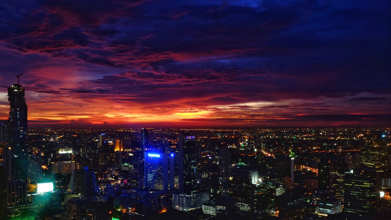 Wallpaper night city, sunset, buildings, city lights, bangkok