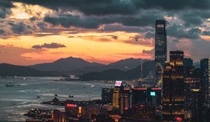 Preview wallpaper night city, sunset, evening, lights