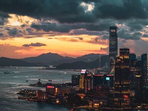 Preview wallpaper night city, sunset, evening, lights