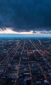 Preview wallpaper night city, top view, buildings, clouds