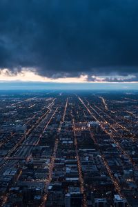 Preview wallpaper night city, top view, buildings, clouds