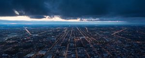 Preview wallpaper night city, top view, buildings, clouds