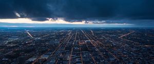 Preview wallpaper night city, top view, buildings, clouds