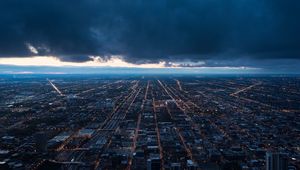 Preview wallpaper night city, top view, buildings, clouds