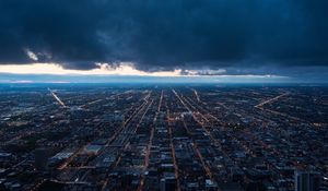 Preview wallpaper night city, top view, buildings, clouds