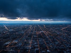 Preview wallpaper night city, top view, buildings, clouds