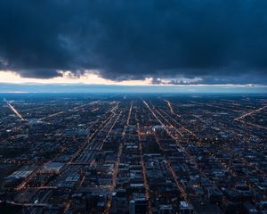 Preview wallpaper night city, top view, buildings, clouds