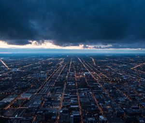 Preview wallpaper night city, top view, buildings, clouds