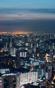 Preview wallpaper night city, top view, buildings, city lights