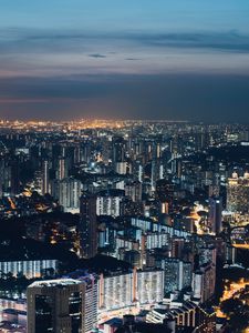 Preview wallpaper night city, top view, buildings, city lights