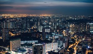 Preview wallpaper night city, top view, buildings, city lights