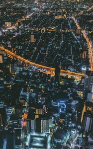 Preview wallpaper night city, top view, city lights, osaka, japan