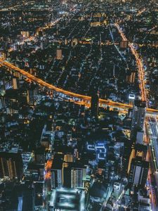 Preview wallpaper night city, top view, city lights, osaka, japan