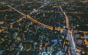 Preview wallpaper night city, top view, city lights, osaka, japan