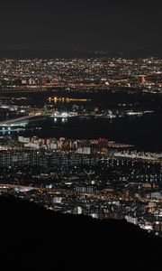 Preview wallpaper night city, top view, city lights, bay, osaka, japan