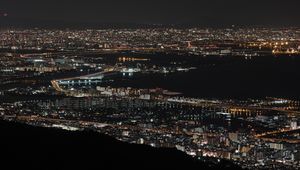 Preview wallpaper night city, top view, city lights, bay, osaka, japan