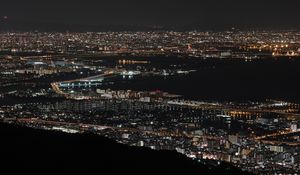 Preview wallpaper night city, top view, city lights, bay, osaka, japan