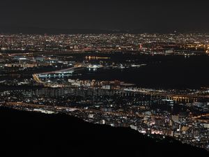 Preview wallpaper night city, top view, city lights, bay, osaka, japan